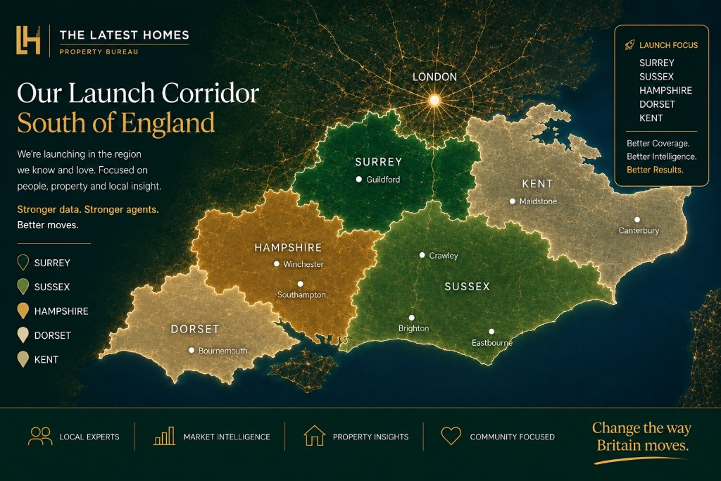 Launch corridor map — South of England counties